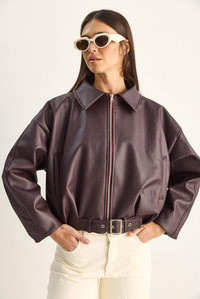 Oversize Tokalı Deri Ceket 3137 60284058 - Bordo MONT modelleri