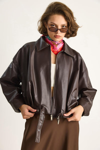 Oversize Tokalı Deri Ceket 3137 60284058 - Kahve DIŞ GİYİM modelleri