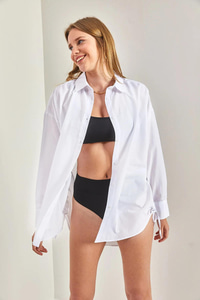Oversize Yan İp Büzgülü Gömlek 60261509 - Beyaz