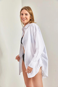 Oversize Yan İp Büzgülü Gömlek 60261509 - Beyaz