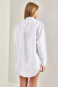 Oversize Yan İp Büzgülü Gömlek 60261509 - Beyaz