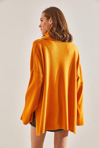 Oversize Yandan Yırtmaçlı Balıkçı Yaka Kazak - HARDAL KAZAK modelleri