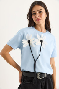 Papatya Aksesuarlı Kısa Kollu Pamuklu T-Shirt 60602039 - Bebe Mavisi