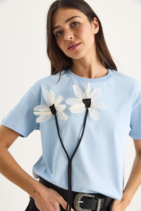 Papatya Aksesuarlı Kısa Kollu Pamuklu T-Shirt 60602039 - Bebe Mavisi