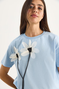 Papatya Aksesuarlı Kısa Kollu Pamuklu T-Shirt 60602039 - Bebe Mavisi