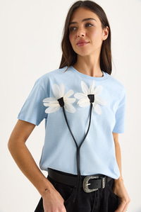 Papatya Aksesuarlı Kısa Kollu Pamuklu T-Shirt 60602039 - Bebe Mavisi