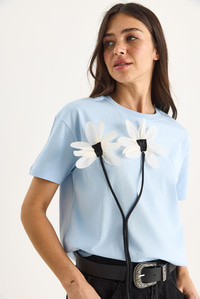 Papatya Aksesuarlı Kısa Kollu Pamuklu T-Shirt 60602039 - Bebe Mavisi