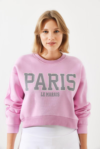 Paris Baskılı Üç İplik Şardonlu Sweatshirt - Şeker Pembe SWEATSHİRT modelleri
