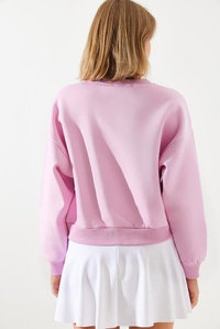 Paris Baskılı Üç İplik Şardonlu Sweatshirt - Şeker Pembe SWEATSHİRT modelleri