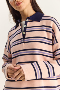 Polo Yaka Çizgili Basic Triko Kazak 20258061 - Pembe KAZAK modelleri