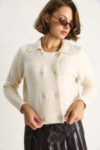 Polo Yaka Düğmeli Yumuşak Hırka 255252  60284080 - Taş HIRKA modelleri