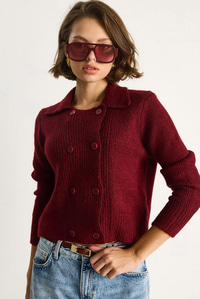 Polo Yaka Düğmeli Yumuşak Hırka 255252  60284080 - Bordo HIRKA modelleri