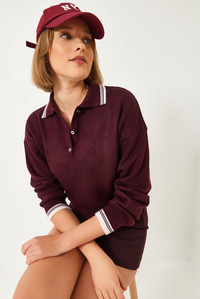 Polo Yaka Örgü Kazak 241251 60261332 - Bordo