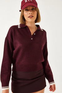 Polo Yaka Örgü Kazak 241251 60261332 - Bordo