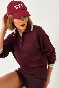 Polo Yaka Örgü Kazak 241251 60261332 - Bordo