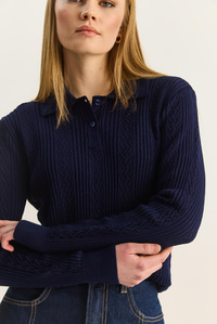 Polo Yaka Patlı Regular Fit Triko Kazak 20258063 - Lacivert KAZAK modelleri