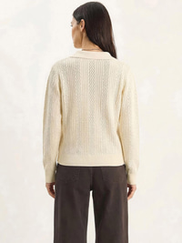 Polo Yaka Patlı Regular Fit Triko Kazak 20258063 - Krem KAZAK modelleri