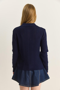 Polo Yaka Patlı Regular Fit Triko Kazak 20258063 - Lacivert KAZAK modelleri