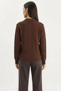 Polo Yaka Patlı Regular Fit Triko Kazak 20258063 - Kahverengi KAZAK modelleri