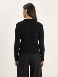 Polo Yaka Patlı Regular Fit Triko Kazak 20258063 - Siyah KAZAK modelleri