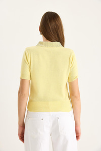 Polo Yaka Taş Detaylı Yazlık Triko Bluz 20246856 - Sarı