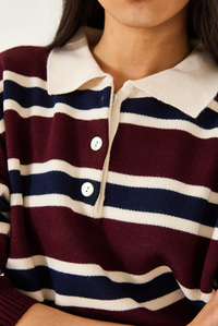 Polo Yaka Triko Kazak 241184 60261215 - Bordo-Krem