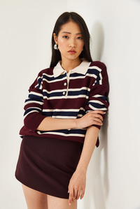 Polo Yaka Triko Kazak 241184 60261215 - Bordo-Krem