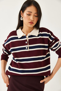 Polo Yaka Triko Kazak 241184 60261215 - Bordo-Krem