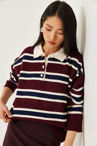 Polo Yaka Triko Kazak 241184 60261215 - Bordo-Krem