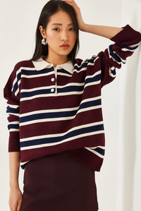 Polo Yaka Triko Kazak 241184 60261215 - Bordo-Krem