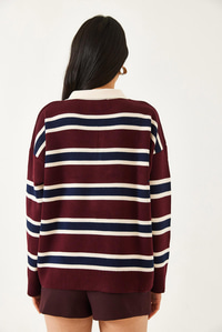 Polo Yaka Triko Kazak 241184 60261215 - Bordo-Krem