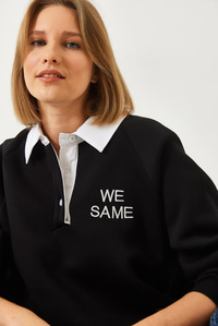 Polo Yaka Üç İplik Şardonlu Sweatshirt 2069 60261149 - Siyah