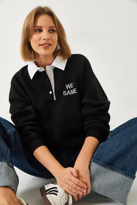 Polo Yaka Üç İplik Şardonlu Sweatshirt 2069 60261149 - Siyah