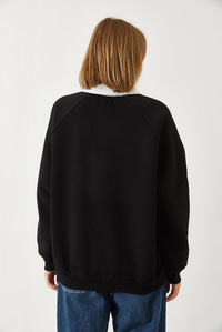 Polo Yaka Üç İplik Şardonlu Sweatshirt 2069 60261149 - Siyah