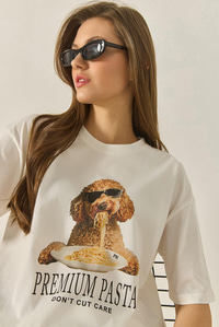 Premium Baskılı Bisiklet Yaka Oversize Pamuklu T-Shirt ÖT251033 60283295 - Ekru