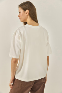Premium Baskılı Bisiklet Yaka Oversize Pamuklu T-Shirt ÖT251033 60283295 - Ekru