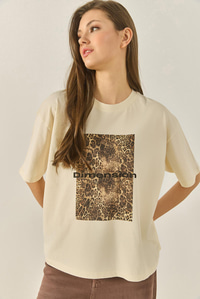 Premium Leopar Baskılı Oversize Pamuklu T-Shirt ÖT251040 60283293 - Bej