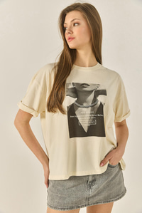 Premium Resim Baskılı Oversize Pamuklu T-Shirt ÖT251039 60283294 - Bej