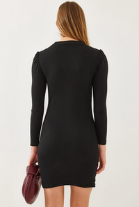 Prenses Kol Fitilli Basic Elbise 2435 60351043 - Siyah