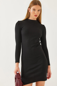 Prenses Kol Fitilli Basic Elbise 2435 60351043 - Siyah