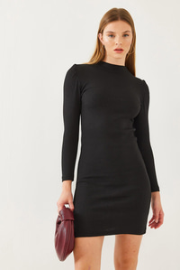 Prenses Kol Fitilli Basic Elbise 2435 60351043 - Siyah