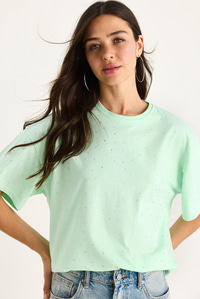 Pul Detaylı Bisiklet Yaka Kısa Kollu T-Shirt 3028 60283149 - Su Yeşili