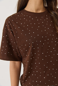 Pul Detaylı Bisiklet Yaka Kısa Kollu T-Shirt 3028 60283149 - Kahverengi