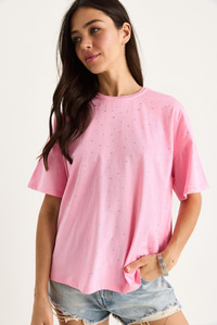 Pul Detaylı Bisiklet Yaka Kısa Kollu T-Shirt 3028 60283149 - Pembe