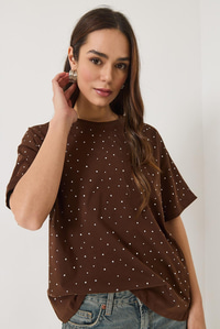 Pul Detaylı Bisiklet Yaka Kısa Kollu T-Shirt 3028 60283149 - Kahverengi