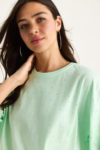 Pul Detaylı Bisiklet Yaka Kısa Kollu T-Shirt 3028 60283149 - Su Yeşili