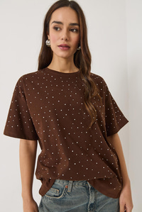 Pul Detaylı Bisiklet Yaka Kısa Kollu T-Shirt 3028 60283149 - Kahverengi