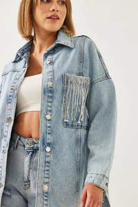 Püsküllü Denim Ceket 60351235 - Mavi