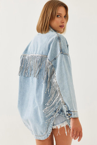 Püsküllü Denim Ceket 60351235 - Mavi