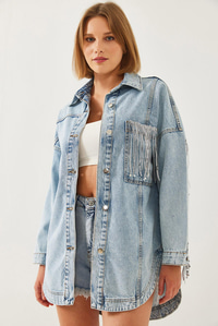 Püsküllü Denim Ceket 60351235 - Mavi